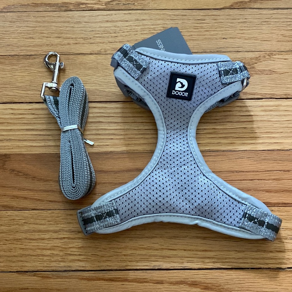 NWT small grey no pull harness and leash